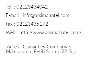 Arsima Hotel iletiim bilgileri